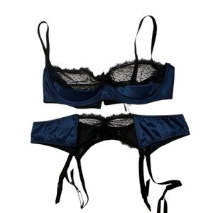 Elegant Black and Blue Lingerie Set